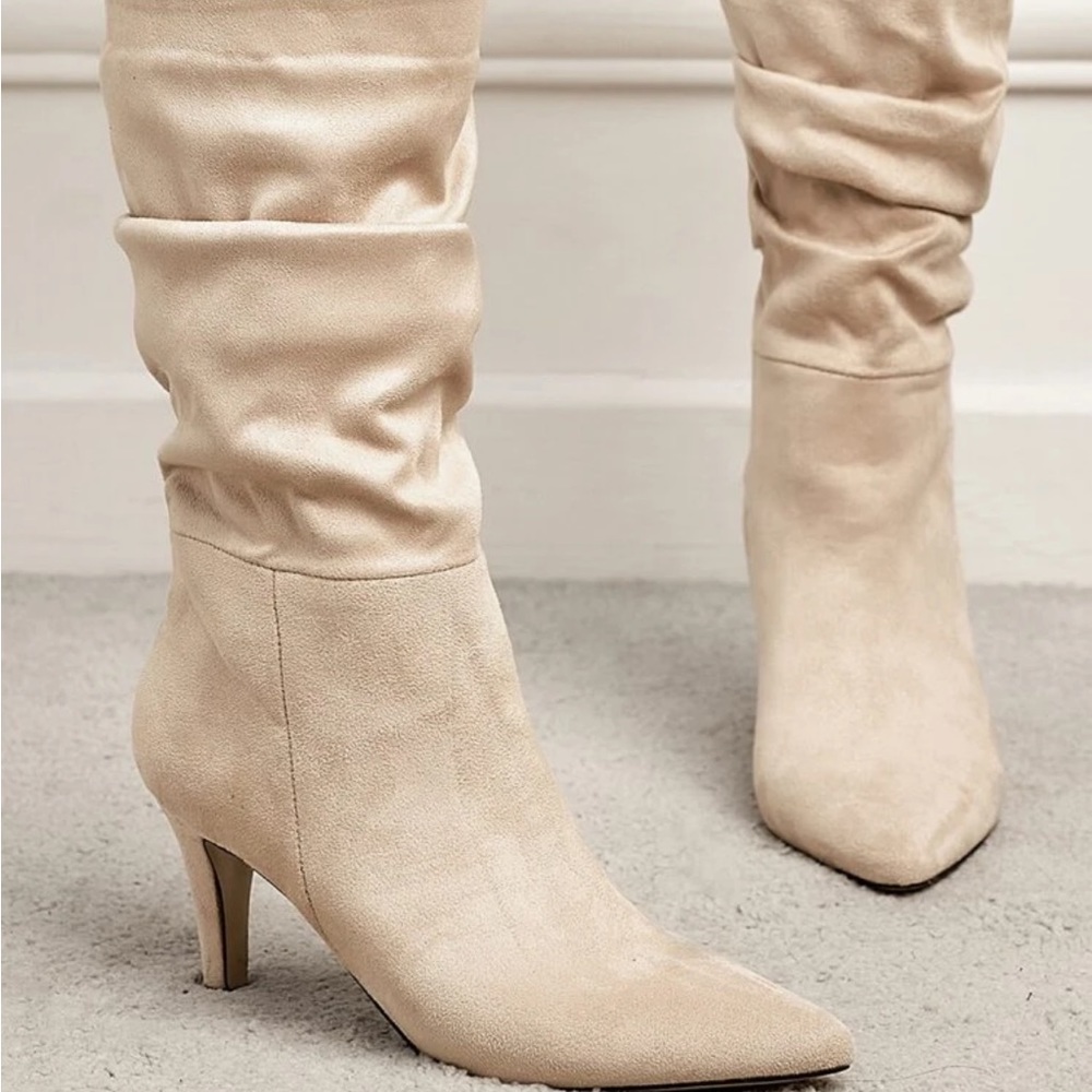 Cream Slouch Heel Booties